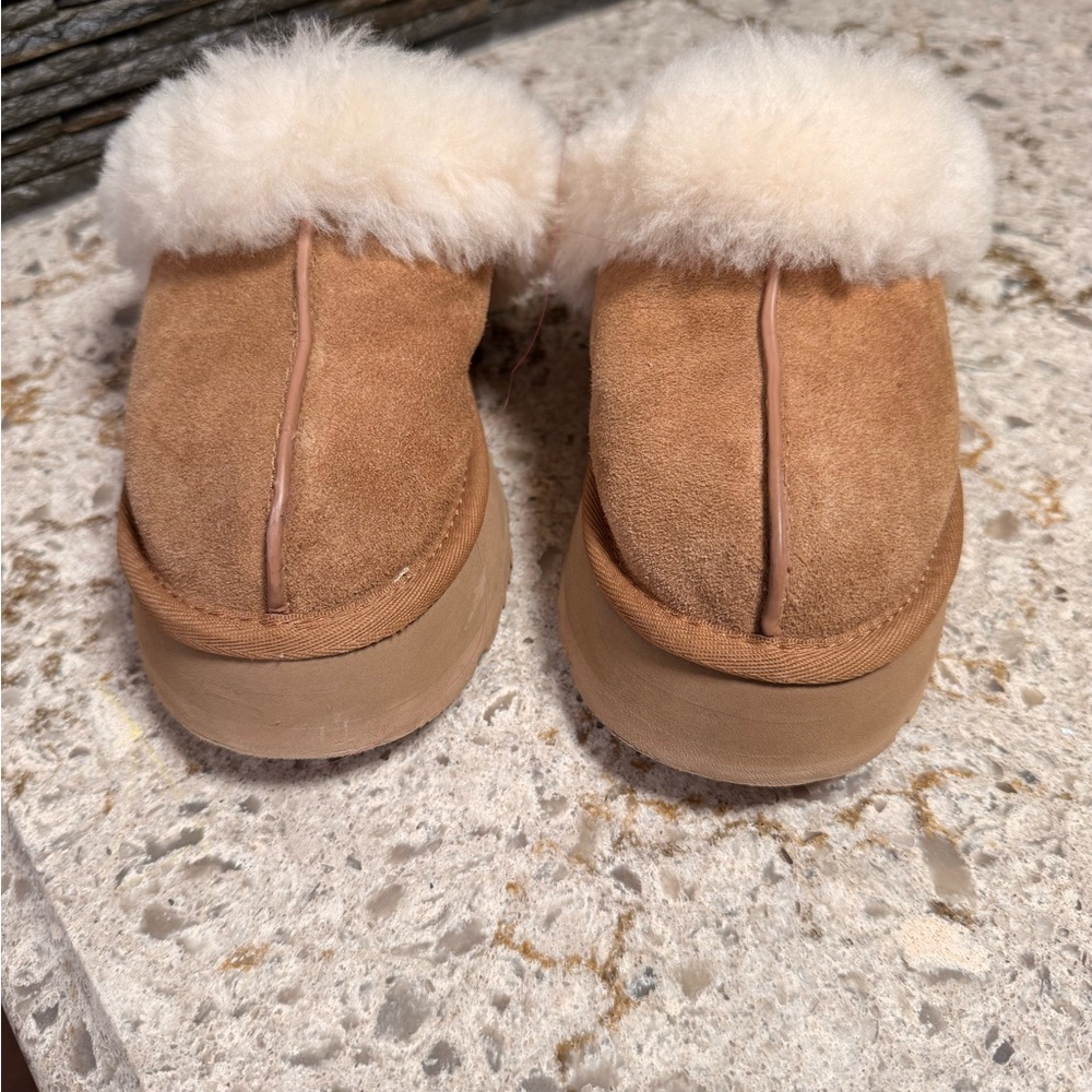 UGG Tan Suede Slippers with Cream Fur
